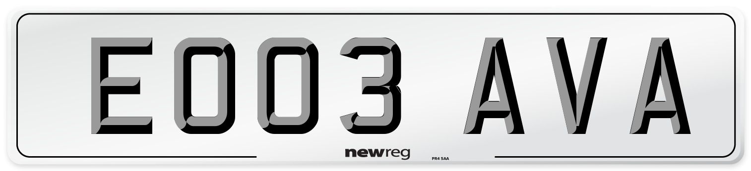 EO03 AVA Number Plate from New Reg